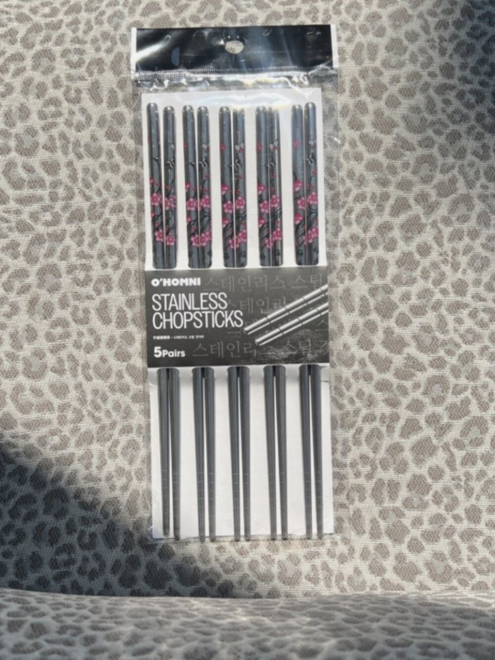 O’Homni Stainless Chopsticks Design Beautiful Print 5 pairs